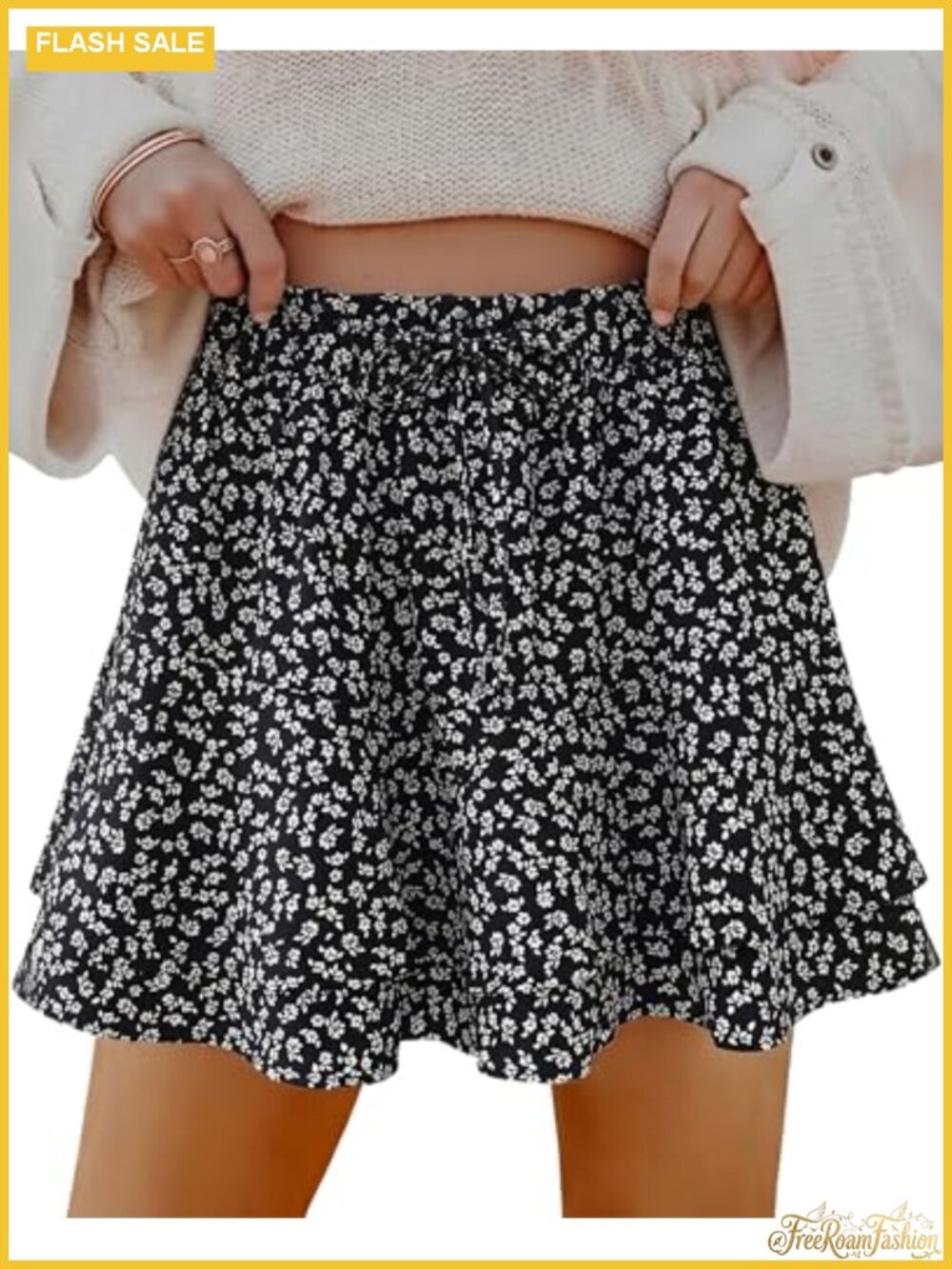 Floral Mini Skort with Built-in Shorts Ruffle Chiffon High Waisted